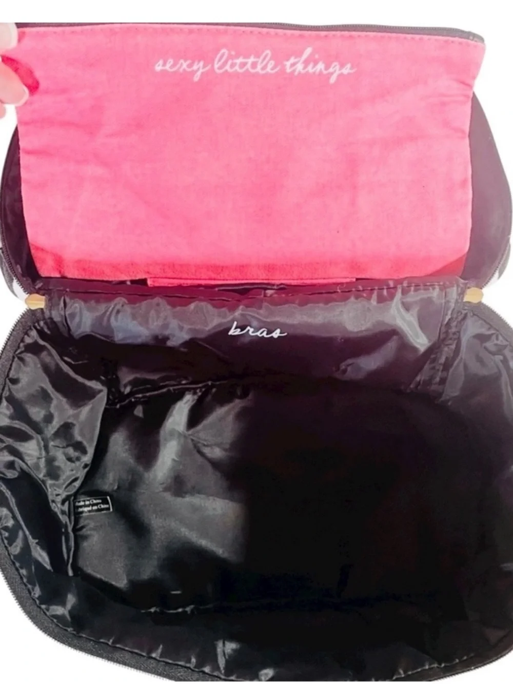 Victoria’s Secret Pink Train Case Makeup Cosmetic Travel Bag Striped Vanity
